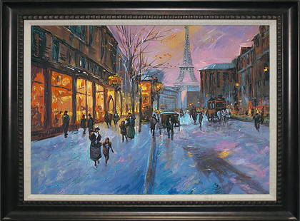 Michael Schofield hand embellished canvas Paris: Hand signed by Michael Schofield Hand embellished on canvas Hand signed by the artist. Limited Edition of 25. Includes Certificate of Authenticity. Approx. 26x36 inches Custom Framed.