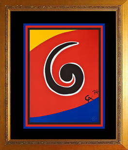 Alexander Calder Original Lithograph SkySwirl Apostrophe Abstract: Alexander Calder Limited Edition Original Lithograph 1974 by Alexander Calder. Includes certificate of authenticity. Custom framed. (American, 1898-1976), initialed and dated CA 74 lower right,