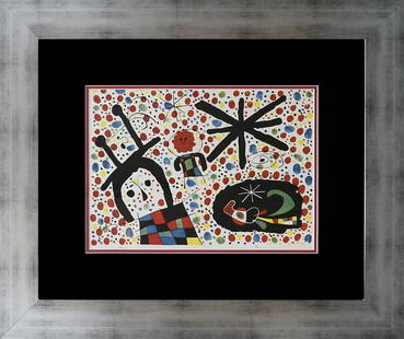 Joan Miro Lithograph from 1970 Signed in the plate Limited: Joan Miro Lithograph from 1970 Approx 26x22 inches Custom framed and includes certificate