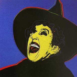 The Wicked Witch Andy Warhol Original Silkscreen Serigraph Trial Proof. 1986: Andy Warhol AP Original Silkscreen Serigraph Trial Proof approx 38x38 inches and includes documentation and official stamps for Andy Warhol and his publisher Ron Feldman