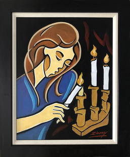 Shabbat by Zinovy Shersher Mixed media original on canvas: Mixed media on canvas by Zinovy Shersher. Hand signed by the artist. Approx 40x28 inches image size. Custom framed and includes certificate.