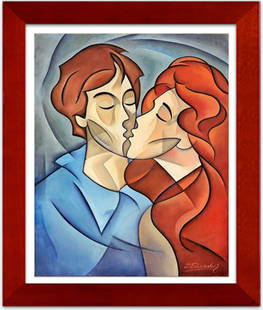 The Kiss by Zinovy Shersher Mixed media original on canvas: Mixed media on canvas by Zinovy Shersher. Hand signed by the artist. Approx 34x28 inches image size. Custom framed and includes certificate.