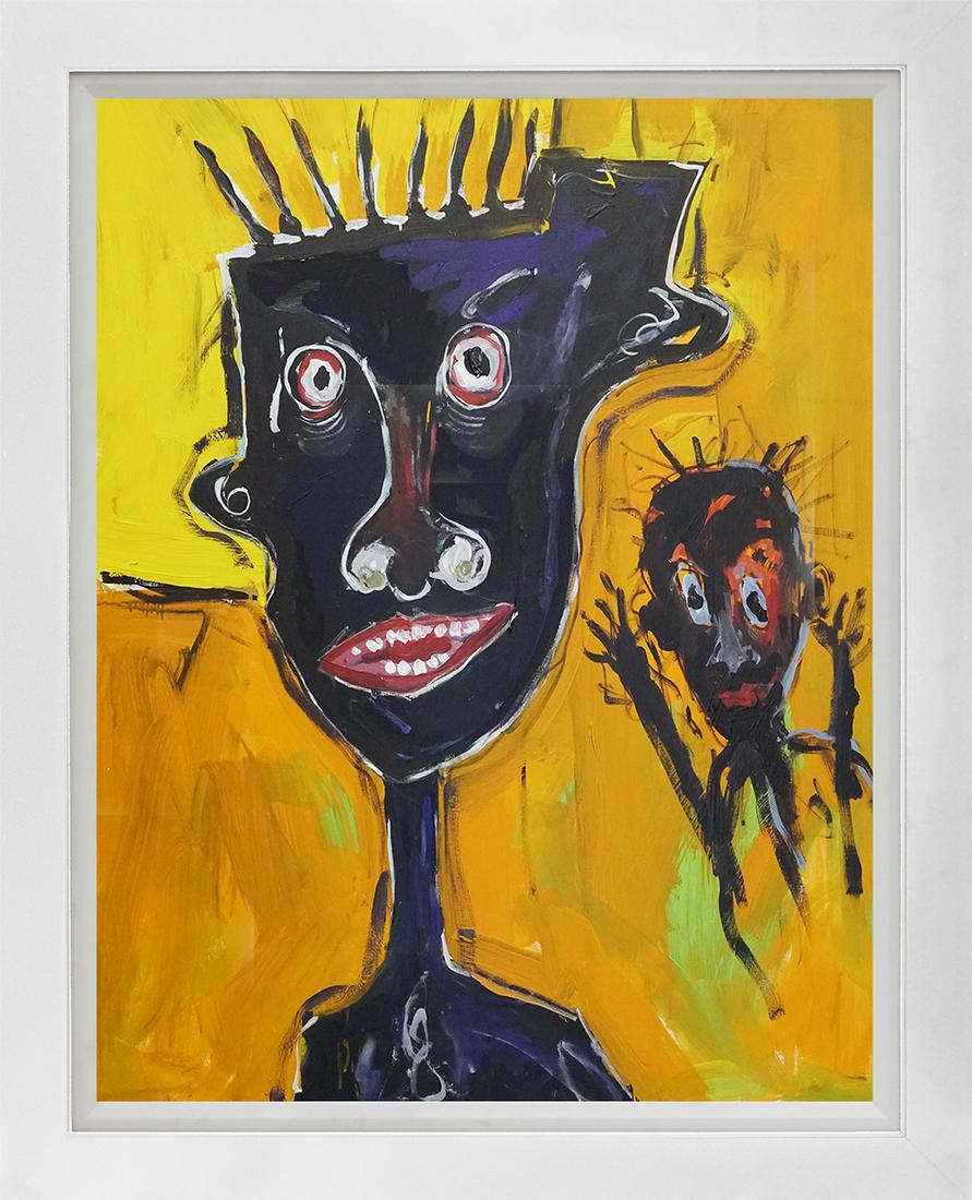 Original on canvas attributed to Jean -Michel Basquiat: Original on canvas attributed to Jean Michel Basquiat Approx 40 x 30 inches Custom framed and includes certificate