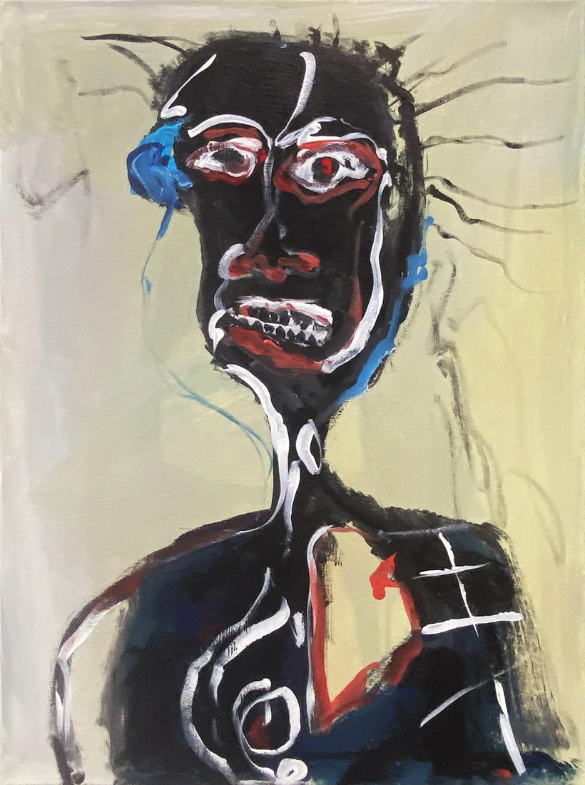 Original on canvas attributed to Jean-Michel Basquiat: Original on canvas attributed to Jean Michel Basquiat Approx 40 x 30 inches Custom framed and includes certificate