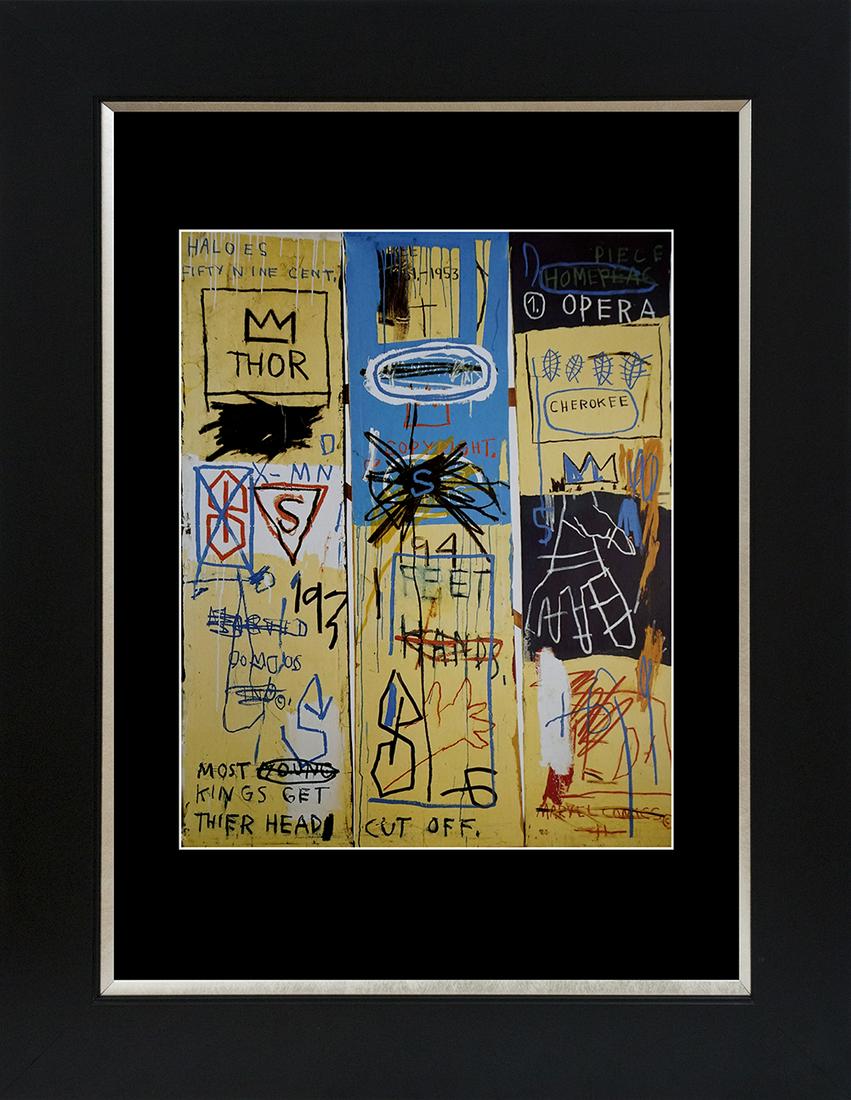 Jean- Michel Basquiat color plate lithograph: Jean Michel Basquiat Lithograph from 1982. Approx 24x20 inches Custom framed Includes certificate.