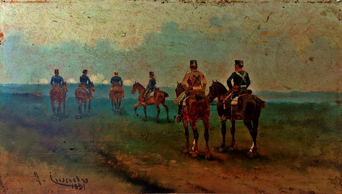 Old Spanish Oil Painting Josep Cusachs  Soldiers 1891 (1 of 1)