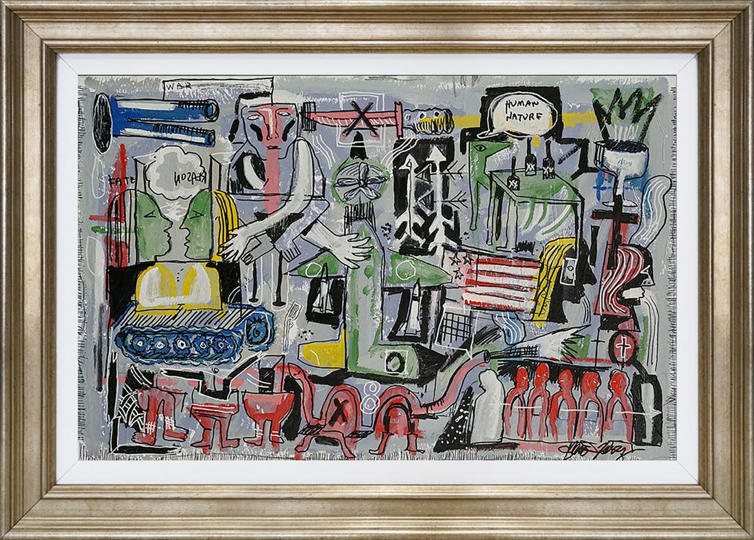 Fantastic Gino Perez Original acrylic on canvas 20 x 40 inches image Abstract: Original by Gino Perez Hand signed by the artist. One of a kind original Approx 24x46 inches Custom framed. Includes certificate