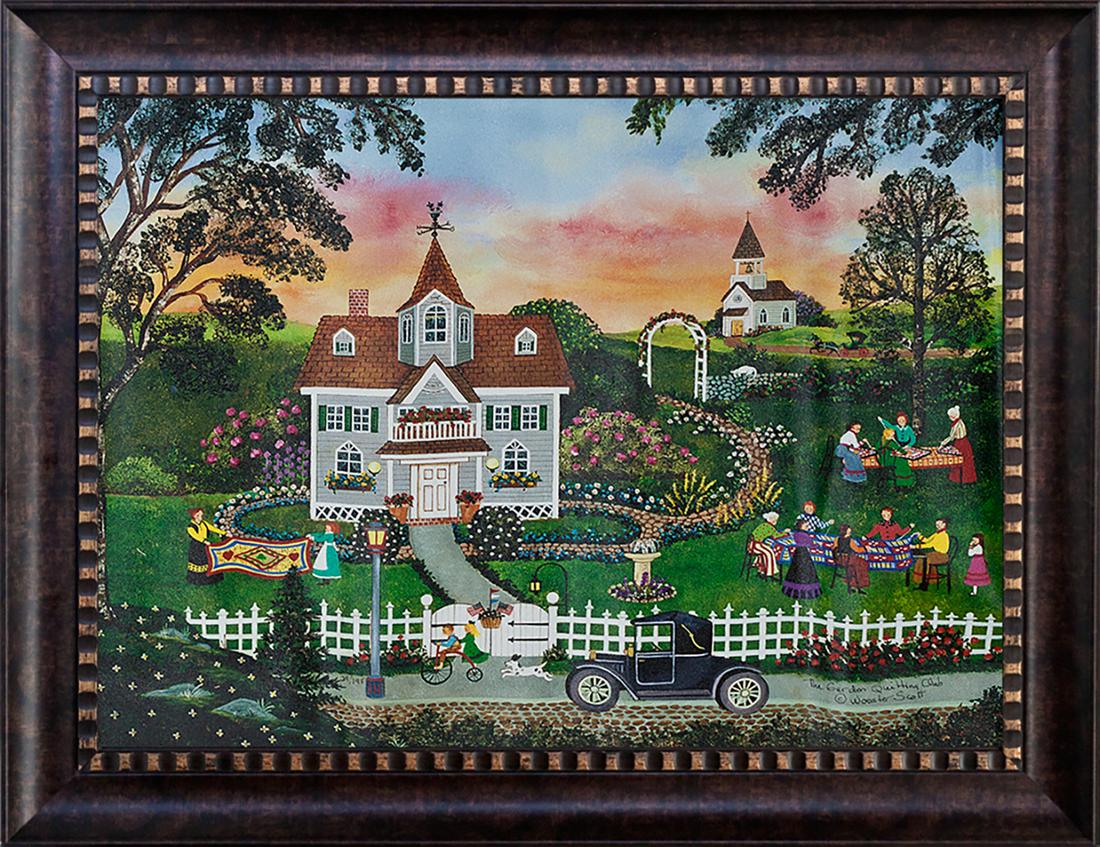 Fantastic Jane Wooster Scott Limited Edition Canvas hand embellished ink on canvas The Quilting Club (1 of 1)