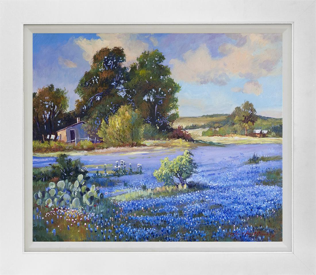 Texas Hill Country Blue Bonnets hand embellished on canvas by David Lloyd Glover (1 of 1)