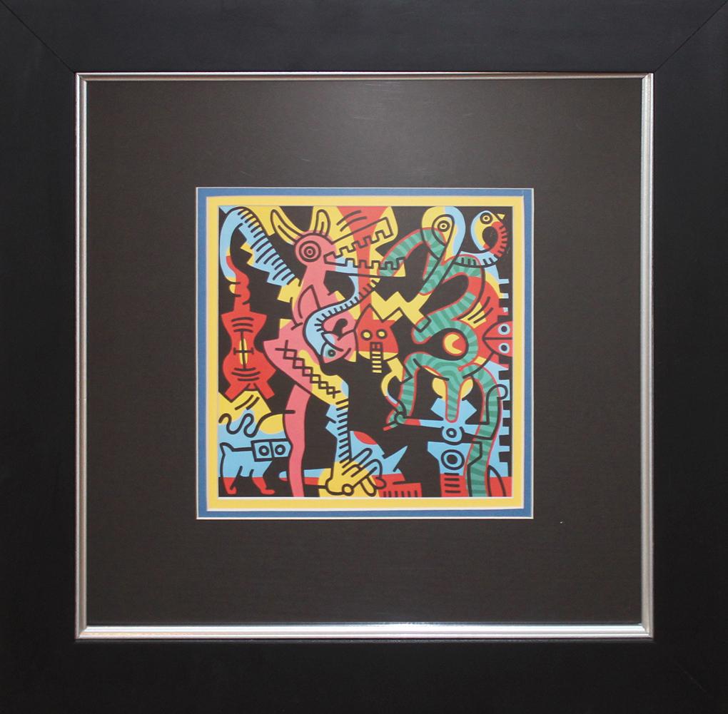 A Keith Haring Color Plate Lithograph after Haring: Keith Haring Lithograph from 1982. Approx 24x20 inches. Includes documentation. Custom framed.