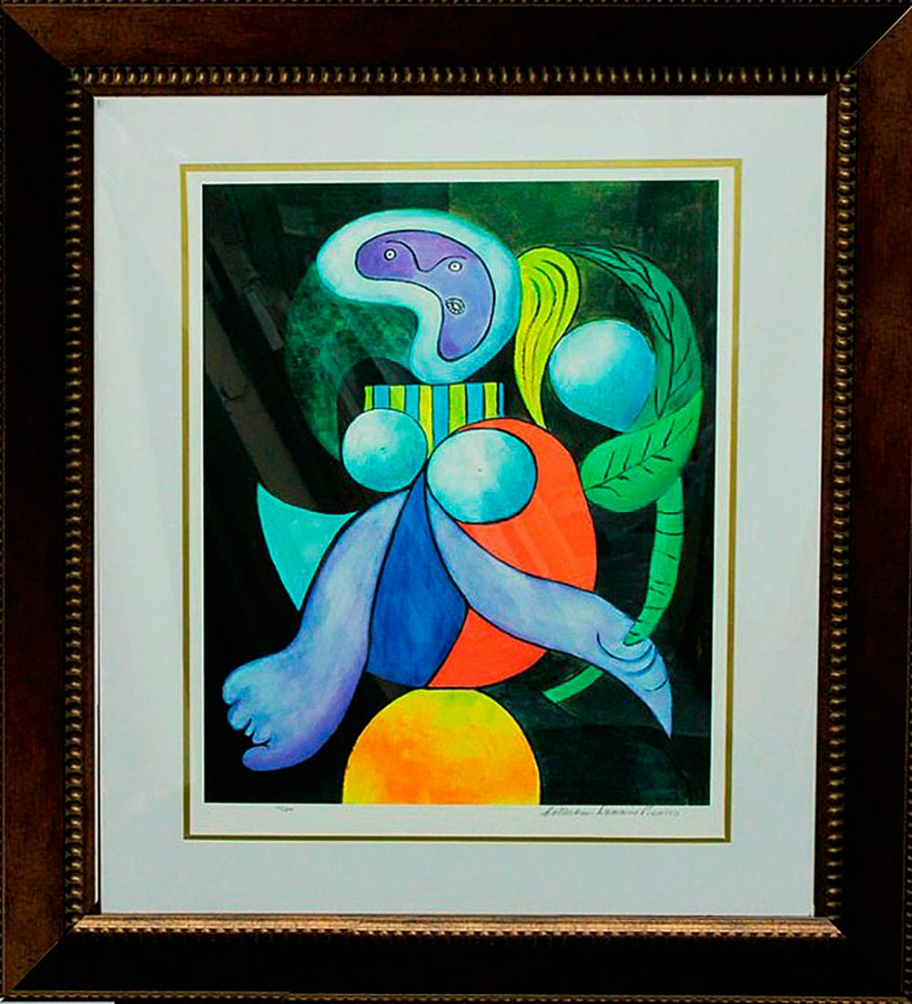 A Woman and Flower Limited Edition after Pablo Picasso Collection Domain Picasso: Pablo Picasso Woman and Flower Limited Edition Lithograph after Picasso estate signed part of the Collection Domain Picasso.Custom framed. Includes documentation. Approx. 26x30.