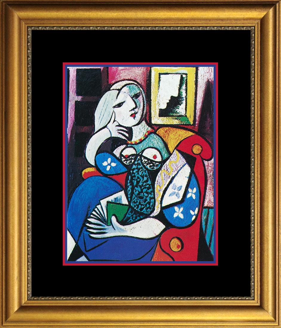 Pablo Picasso Lithograph Collection Domaine Limited Edition after Picasso Woman with a book b: Pablo Picasso Lithograph after Picasso Collection Domaine Approx 18x22 inches. Custom framed. Includes certificate of authenticity.