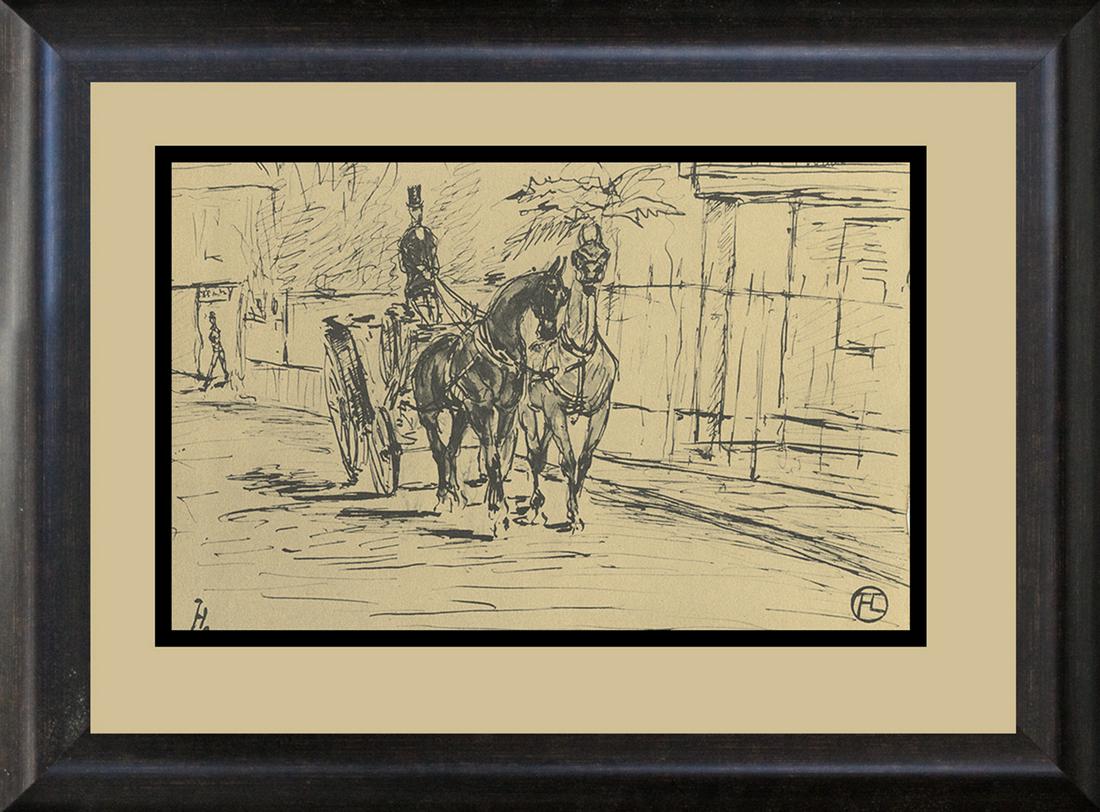 A Toulouse Lautrec lithogragh over 60 years ago from his sketchbook: Toulouse Lautrec Lithograph from 1966 printed in France. Approx 20x24 inches. Professionally framed. Includes certificate of authenticity. Printed in France at Mourlot Press.