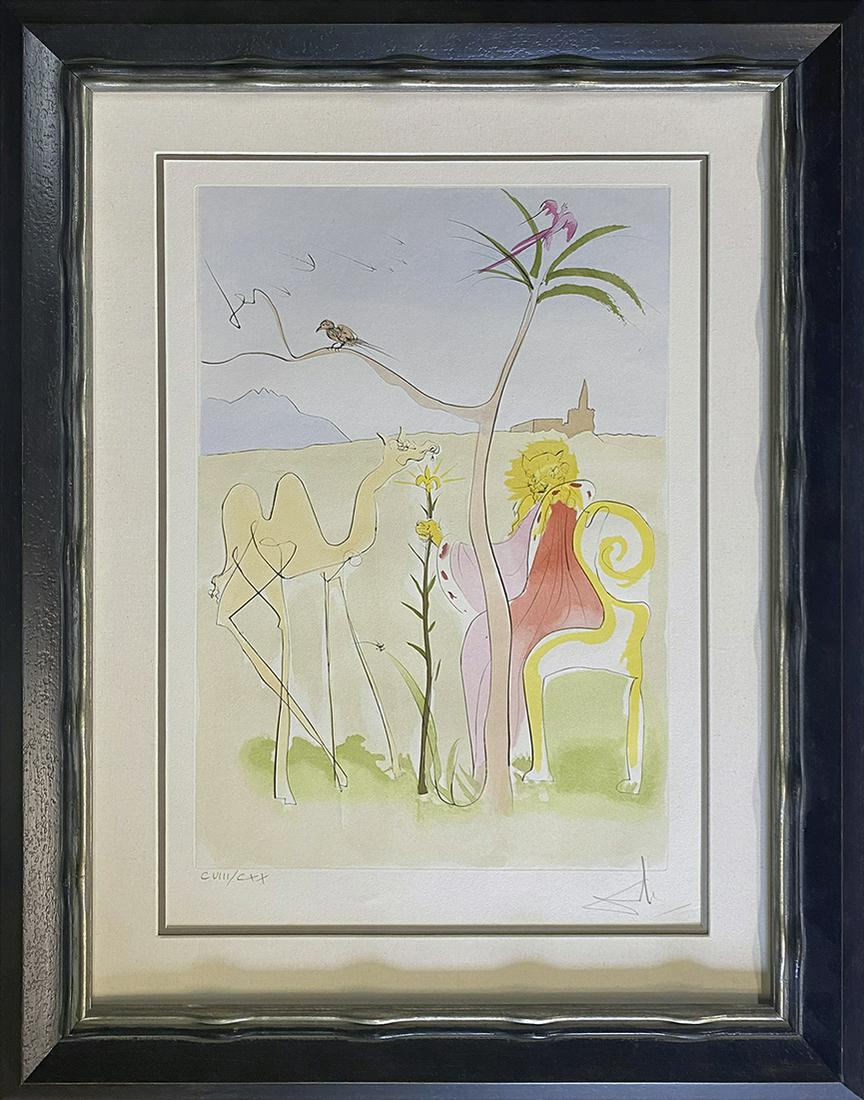Salvador Dali Limited Edition Original Lithograph Fables of Fontaine: Salvador Dali Original Lithograph Fables of Fontaine Limited Edition Hand signed and numbered by the artist Salvador Dali. Approx size is 32x25 inches. Custom framed and includes documentation.