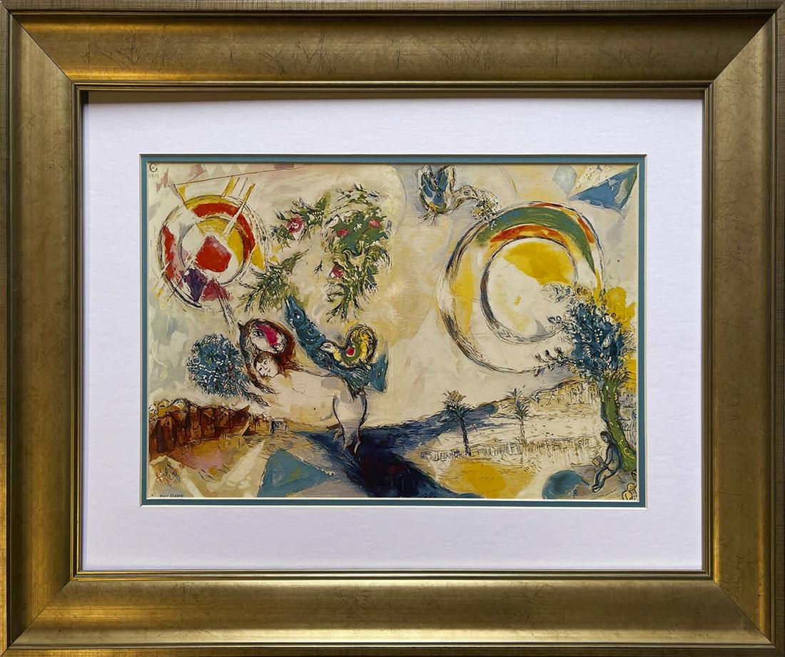 Marc Chagall Lithograph from 1975: Marc Chagall Original Lithograph Chagall 1975 Approx 20x13 inches image size Custom framed and includes documentation