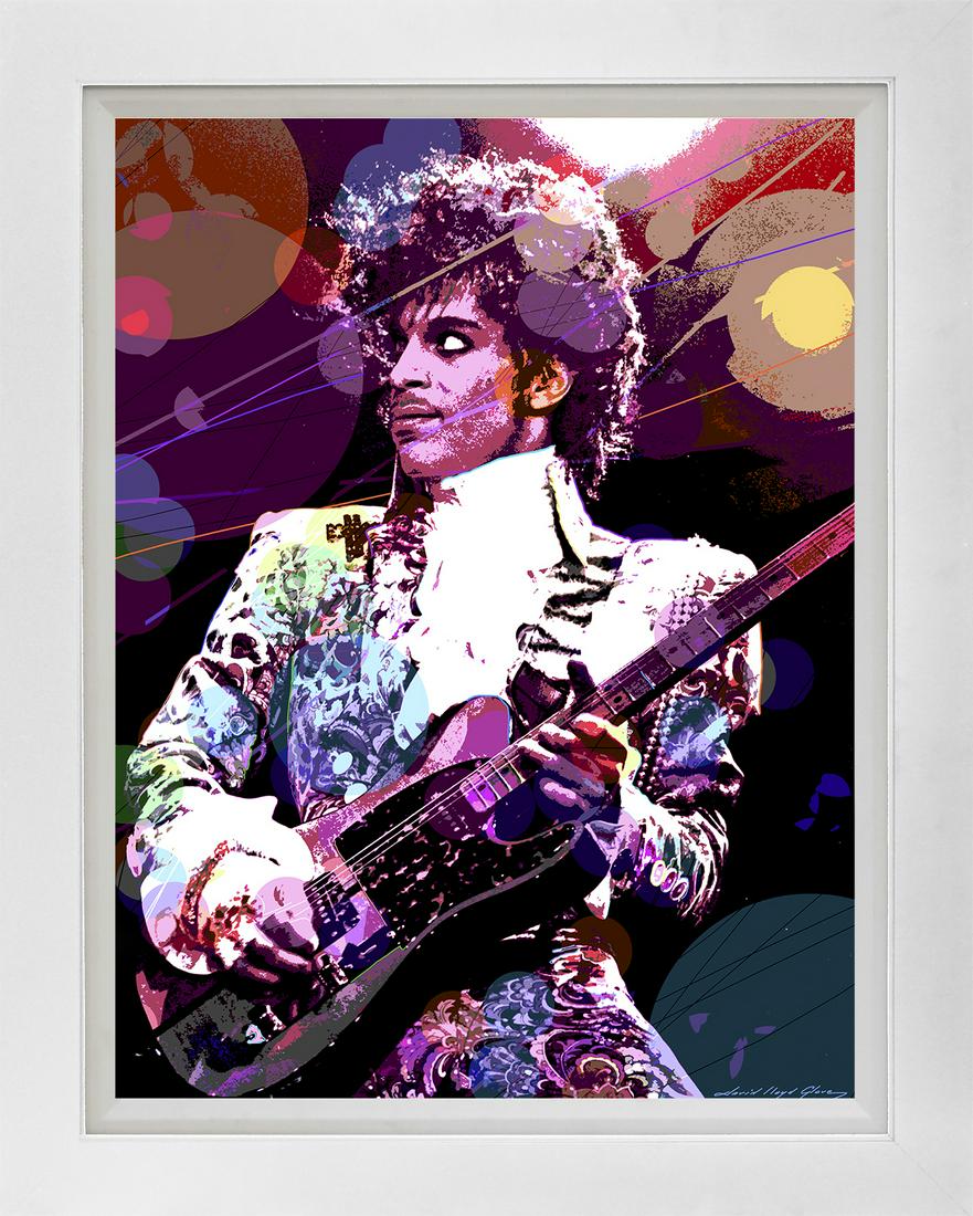 Prince Telecaster Mixed media original David Lloyd Glover: Prince Telecaster Mixed media on canvas by David Lloyd Glover One of a kind. Hand signed by the artist. On canvas Approx image size 18x24 inches Custom framed and includes certificate