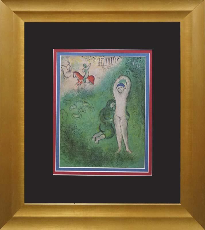 Marc Chagall hand signed lithograph after Chagall: Marc Chagall Hand signed Lithograph. Lithograph hand signed by Marc Chagall. Approx 24x22 inches. Professionally framed. Includes certificate of authenticity.