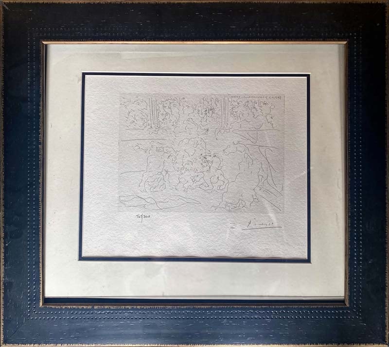 Pablo Picasso Lithograph with Museum stamp from 1956: Pablo Picasso Lithograph from 1956 with museum stamp edition of 300 Vollard Collection Each is a numbered edition. with the official museum stamp and signed in the plate. Custom framed and includes do