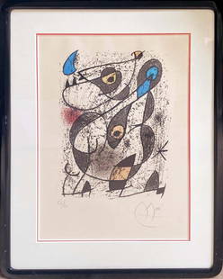 Joan Miro  1972  Original LIthograph LImited Edition Hand signed and numbered: Original Lithograph Limited Edition by Joan Miro Hand signed and numbered 1972 Lencre includes custom framing and includes documentation and certificate. Mourlot Press. Approx 18x14 inches