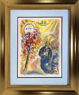 Marc Chagall Original Lithograph The story of Exodus  1966: Marc Chagall Original Lithograph The story of Exodus 1966 on Arches paper. Approx 30x20 inches Custom framed and includes certificate