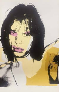 Andy Warhol Mick Jagger Serigraph Silkscreen on Arches 1975: Andy Warhol Mick Jagger Serigraph on Arches 1975 Andy Warhol original silkscreen unsigned proof on paper. Approx 44x29 inches Includes documentation Includes official publishers stamp from Sunbird