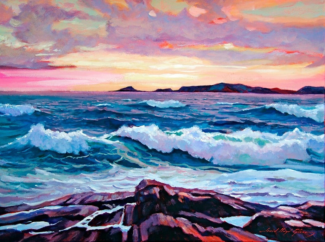 Sunset Original Mixed Media on canvas David Lloyd Glover: Mixed media on canvas by David Lloyd Glover Hand signed by the artist. On canvas image size Approx image size 18x24 inches Custom framed and includes certificate This work was purchased directly from