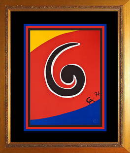 Alexander Calder Original Lithograph SkySwirl Apostrophe Abstract: Alexander Calder Limited Edition Original Lithograph 1974 by Alexander Calder. Includes certificate of authenticity. Custom framed. (American, 1898-1976), initialed and dated CA 74 lower right, Approx