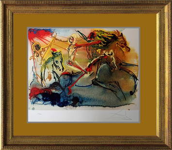 Lithograph Salvador Dali Limited Edition Chariot of the Apocalypse: Limited Edition Lithograph attributed to Salvador Dali . Hand signed and numbered. Professionally framed. Includes certificate. Approx. 28x34 inches.