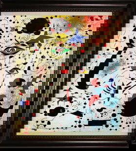 Joan Miro Ciphers and Constellations Abstract After Joan Miro: After Joan Miro Ciphers and Constellations Approx 28x26 inches. Custom framed.