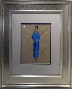 Erte original gouache on paper Includes composition original number by Erte Luxury: Erte From the Erte Studio original gouache on paper Includes composition original number by Erte Custom framed and includes certificate approx 24x20 inches