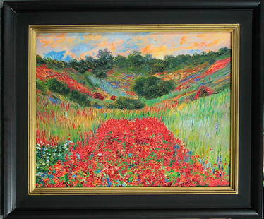 Claude Monet Poppyfield at Giverny Hand embellished Claude Monet on canvas landscape: Claude Monet- Limited Edition on canvas. The River 28 x 38 hand embellished Limited Edition After Claude Monet The signature is in the plate. Includes certificate of authenticity