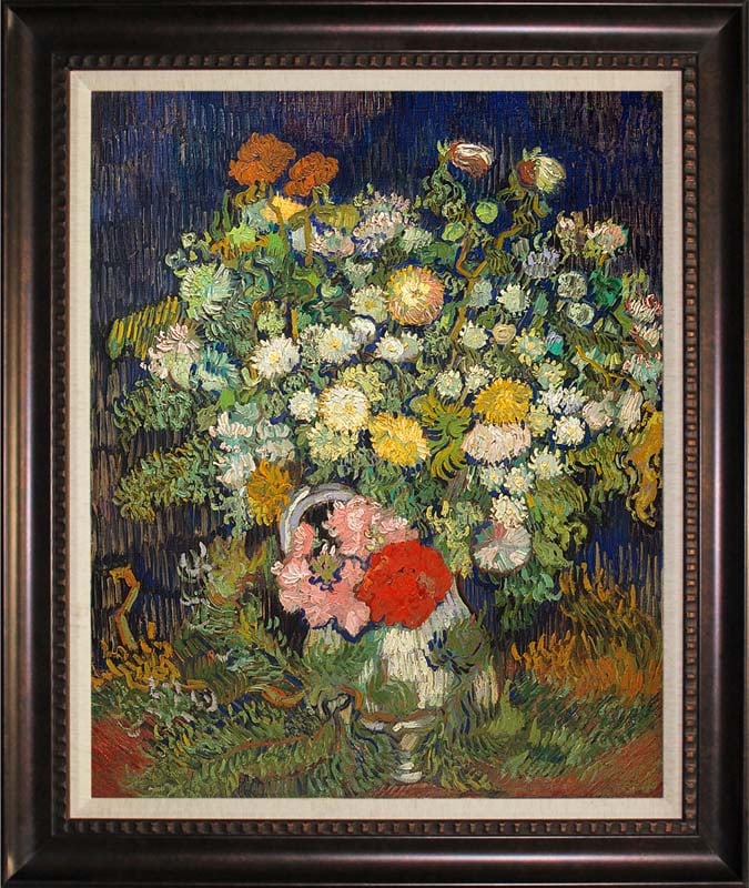 Vincent Van Gogh Flowers Hand embellished acrylic and ink on canvas after Vincent Van Gogh: Vincent Van Gogh Flowers Hand embellished acrylic and ink on canvas after Vincent Van Gogh Hand embellished acrylic and ink on canvas. The signature is in the plate. Custom framed. Approx 30x28 inches