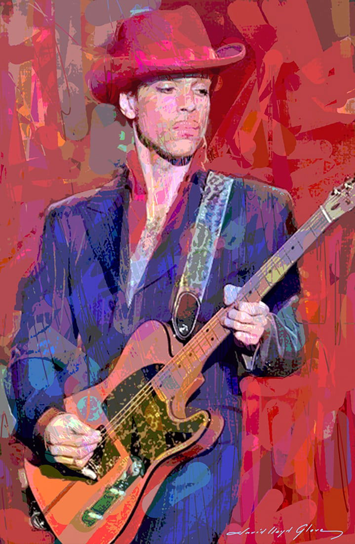Prince while my guitar gently weeps Original Mixed media on canvas by David Lloyd Glover (1 of 1)