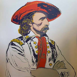 Andy Warhol Silkscreen Serigraph 1986 General Custer Cowboys and Indians Suite: Andy Warhol Silkscreen Serigraph approx 38x38 inches and includes documentation and official stamps from Andy Warhol's publisher 1986 Includes documentation.