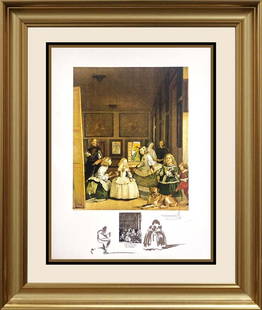 Salvador Dali Velasquez "Le Menines" from Changes in Great Masterpieces 1974 Limited Edition Hand: Salvador Dali Velasquez "le Menines" from Changes in Great Masterpieces 1974. Original Lithograph with Remarque. Limited Edition Hand signed and numbered. Approx 30x24 custom framed. Image size is app