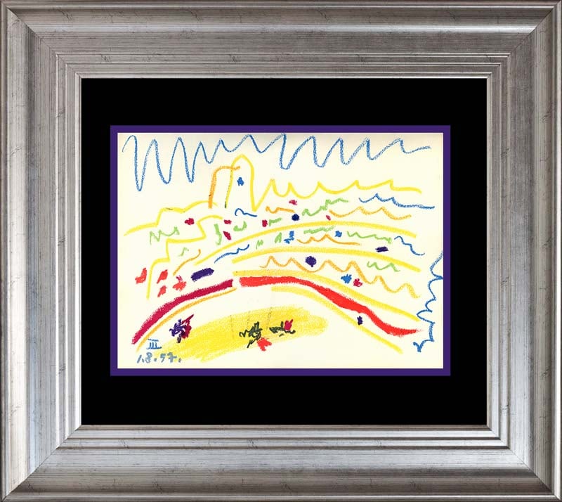 Pablo Picasso Lithograph 60 years ago Toros y Toreros: Pablo Picasso Lithograph 60 years ago Toros y Toreros. Approx 24x20 inches. Custom framed. Includes certificate.