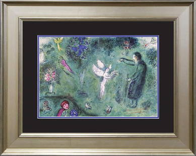 Marc Chagall Hand signed Lithograph after Chagall from 1977: Marc Chagall Hand signed Lithograph. from 1975 Approx 24x28 inches. Professionally framed. Includes certificate of authenticity.