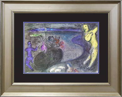 Marc Chagall Hand signed Lithograph after Chagall from 1977: Marc Chagall Hand signed Lithograph. from 1975 Approx 24x28 inches. Professionally framed. Includes certificate of authenticity.