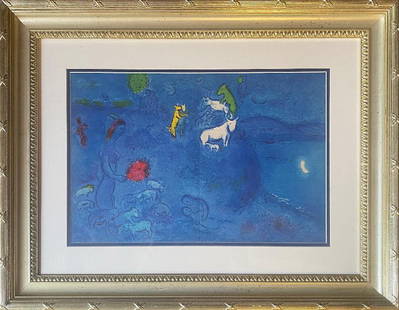 Marc Chagall Hand signed Lithograph after Chagall from 1977: Marc Chagall Hand signed Lithograph. from 1975 Approx 24x28 inches. Professionally framed. Includes certificate of authenticity.