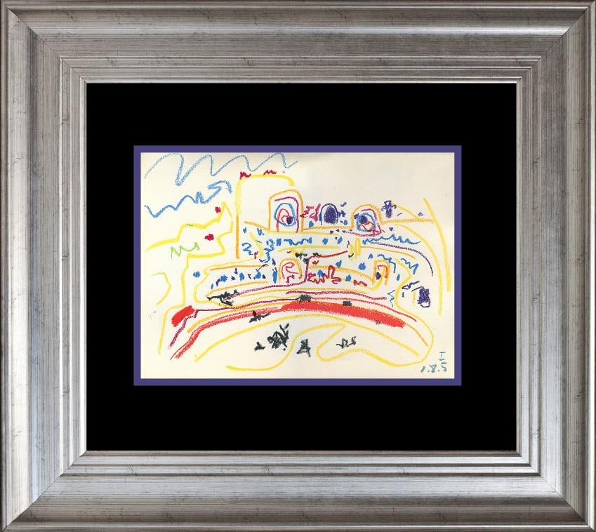 Pablo Picasso Lithograph from 1961 from Picasso's 1959 sketchbook: Pablo Picasso Lithograph from 1961 from Picasso's 1959 sketchbook Pablo Picasso Includes certificate of authenticity. Approx. image size 20 x 18 inches size Custom framed