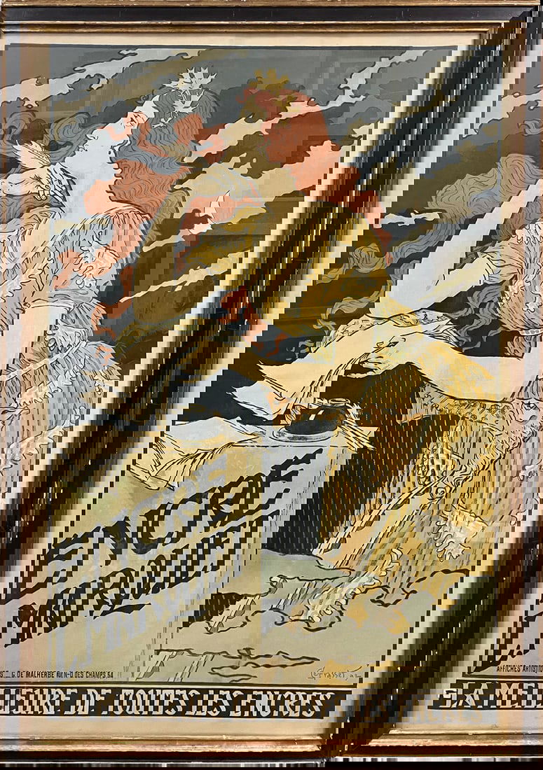 Eugene Grasset Encre L. Marquet 1892 original vintage french poster chromolithography Luxury: Original poster from 1892 Eugene Grasset Encre L. Marquet 1892 original vintage french poster chromolitho raph