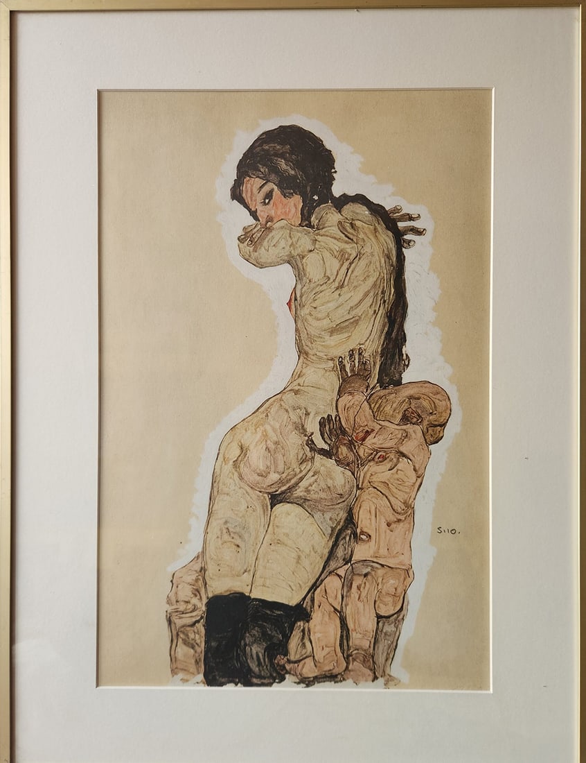 OLD EGON SCHIELE,2/3 ORIGINAL LITHOGRAPH ??MUTTER UND KIND (1 of 1)