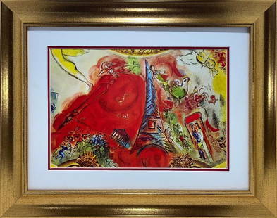 Marc Chagall Hand signed Lithograph 1975 Paris Opera Ceiling: Marc Chagall Hand signed Lithograph from 1975 Paris Opera Ceiling Approx 24x28 inches. Professionally framed. Includes certificate of authenticity.