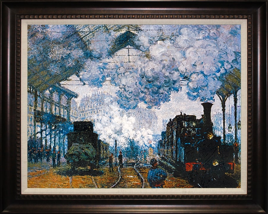 Claude Monet Saint Lazare Station after Claude Monet Limited Edition hand embellished on canvas: Claude Monet-Limited Edition hand embellished on canvas Saint-Lazare Station.after Claude Monet Includes certificate of authenticity. The signature is in the plate.