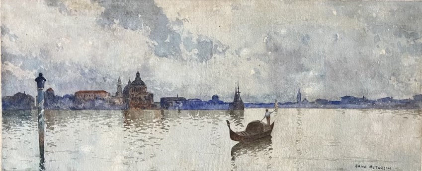Jane Peterson original watercolor on paper Venetian Canal: Jane Peterson Watercolor on paper Veneitian Canal 41x17 cm signed lower right corner Provenance Private Collection