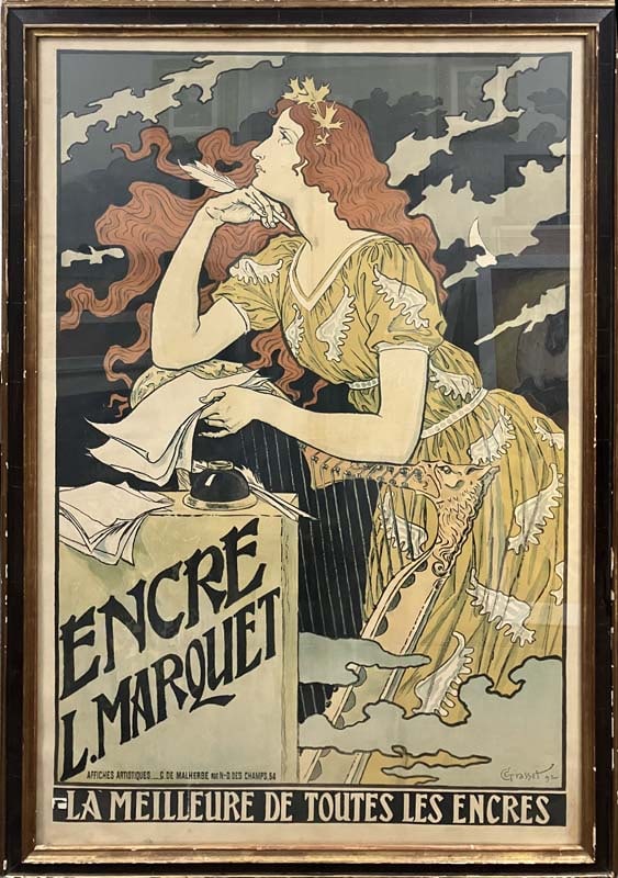 Eugene Grasset Encre L. Marquet 1892 original vintage french poster chromolithography: Original poster from 1892 Eugene Grasset Encre L. Marquet 1892 original vintage french poster chromolitho raph