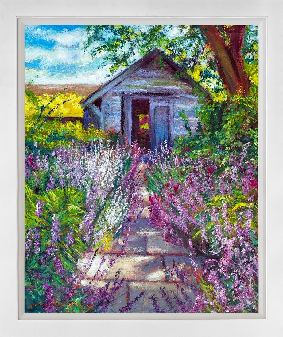 Hand embellished oil on canvas French Lavender Garden Shed David Lloyd Glover (1 of 1)