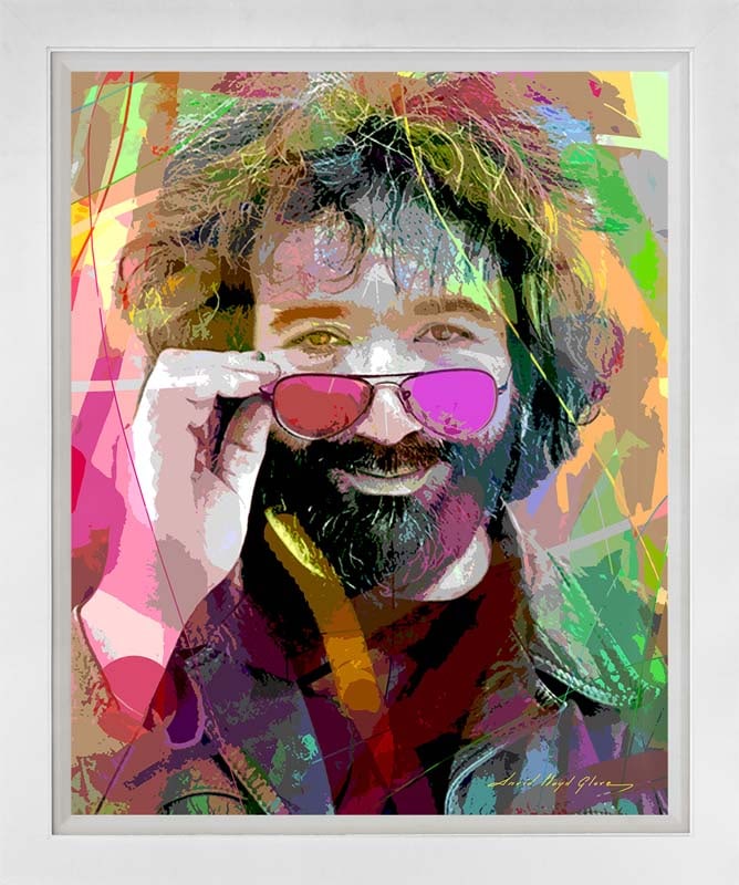 Jerry Garcia Hand embellished oil and ink on canvas David Lloyd Glover: Hand embellished oil and ink on canvas David Lloyd Glover Hand signed by the artist. On canvas Approx 30x24 inches Custom framed and includes certificate This work was purchased directly from the arti