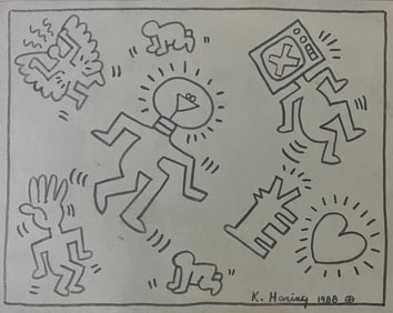 Keith Haring original ink drawing on paper 1988