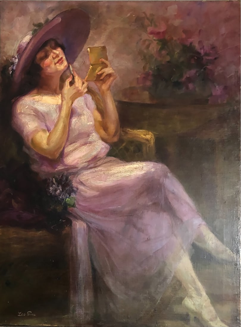 Original oil on canvas by Leo Putz: Artist: Leo Putz (1869-1940)Technique: Oil on canvasMesasures: 80 x 61Title: Portrait Lady Leo Putz (18 June 1869, in Merano – 21 July 1940, in Merano)[1] was a Tyrolean painter. His work encompasse